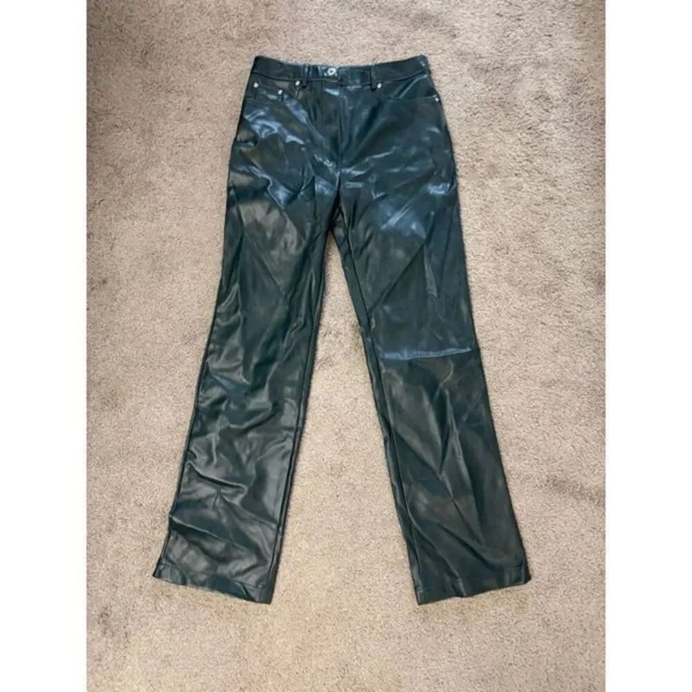 7 For All Mankind Women's Sz SMALL Straight Leg Faux Leather Pants Hunter Green